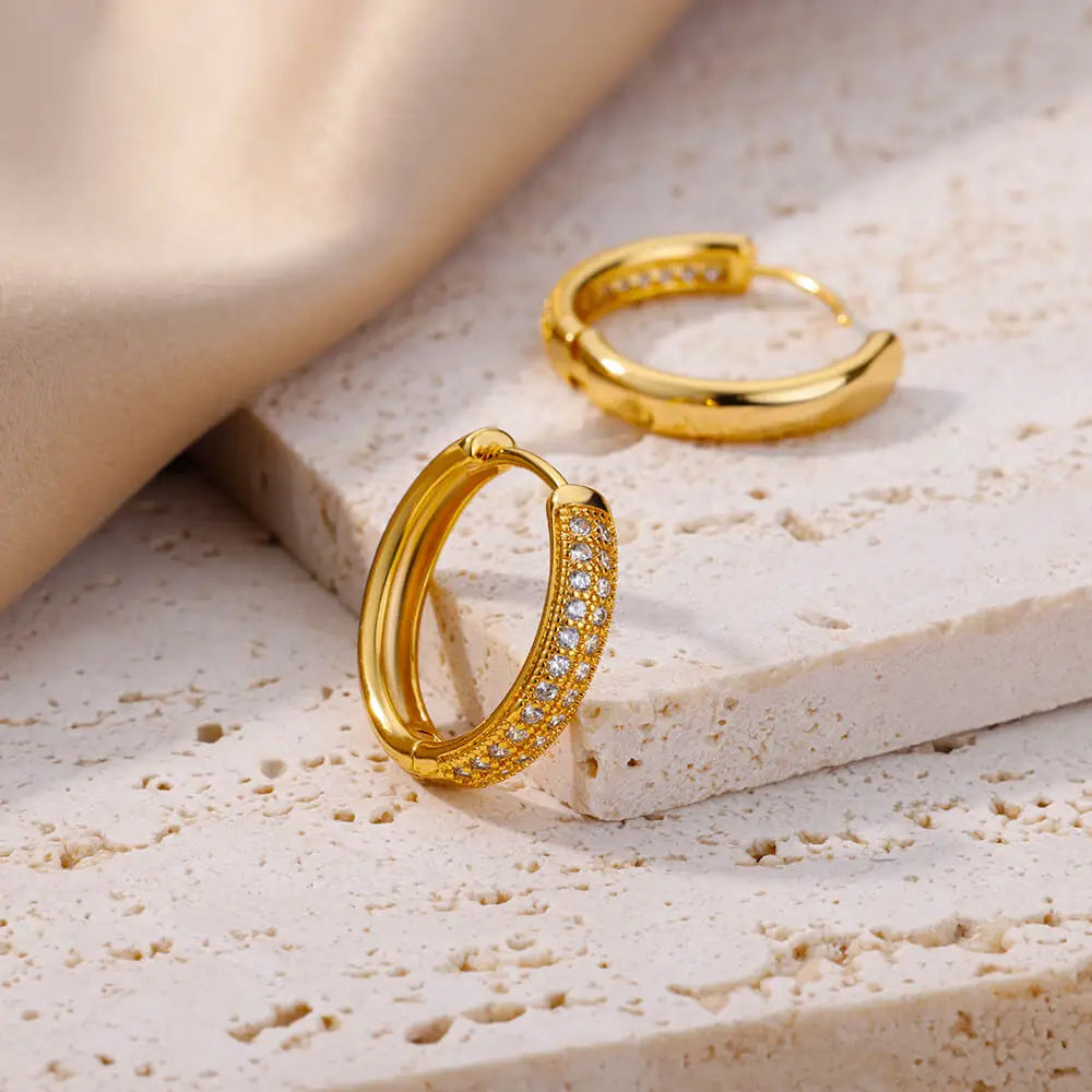 Brincos de argola redondos de zircônia para mulheres, cor dourada, aço inoxidável, joias estéticas de luxo, presente de natal, frete grátis