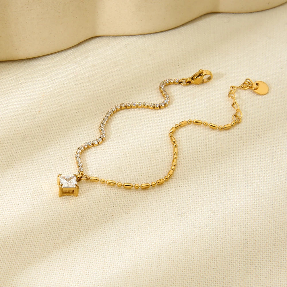 Luxo aço inoxidável 16k banhado a ouro camadas duplas pulseiras de zircônia cúbica para meninas acessórios de joias da moda