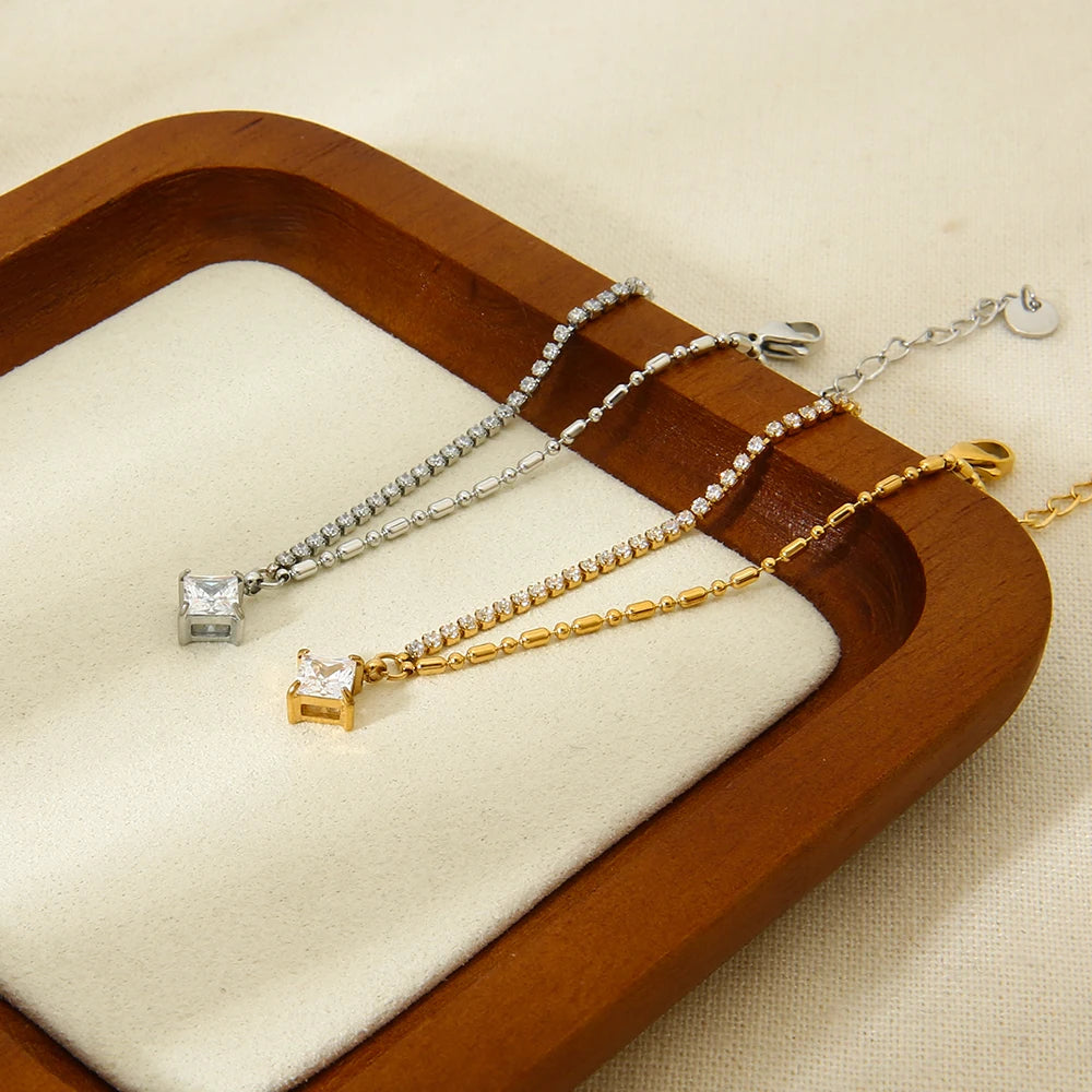 Luxo aço inoxidável 16k banhado a ouro camadas duplas pulseiras de zircônia cúbica para meninas acessórios de joias da moda