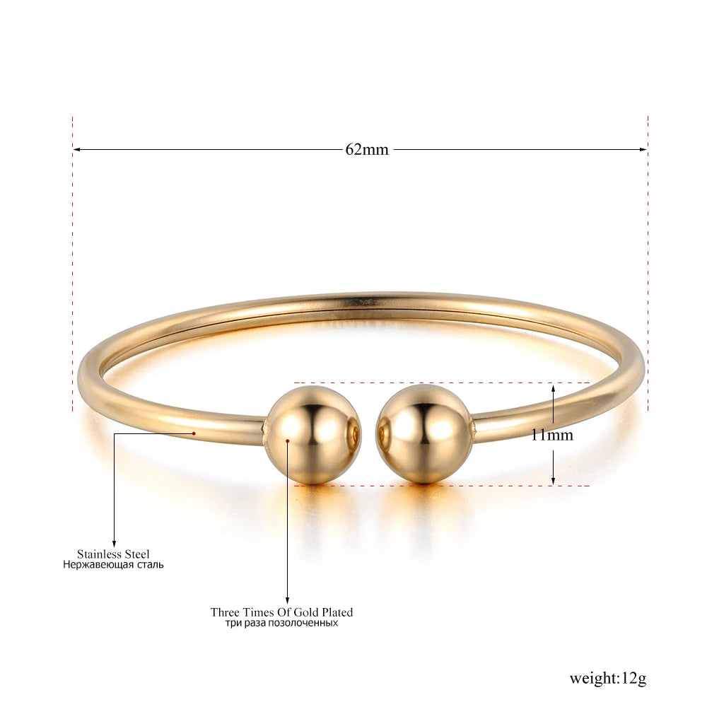 Lokaer aço inoxidável bola dupla aberta manguito pulseiras & pulseiras na moda festa pulseira jóias para mulher frete grátis b18027