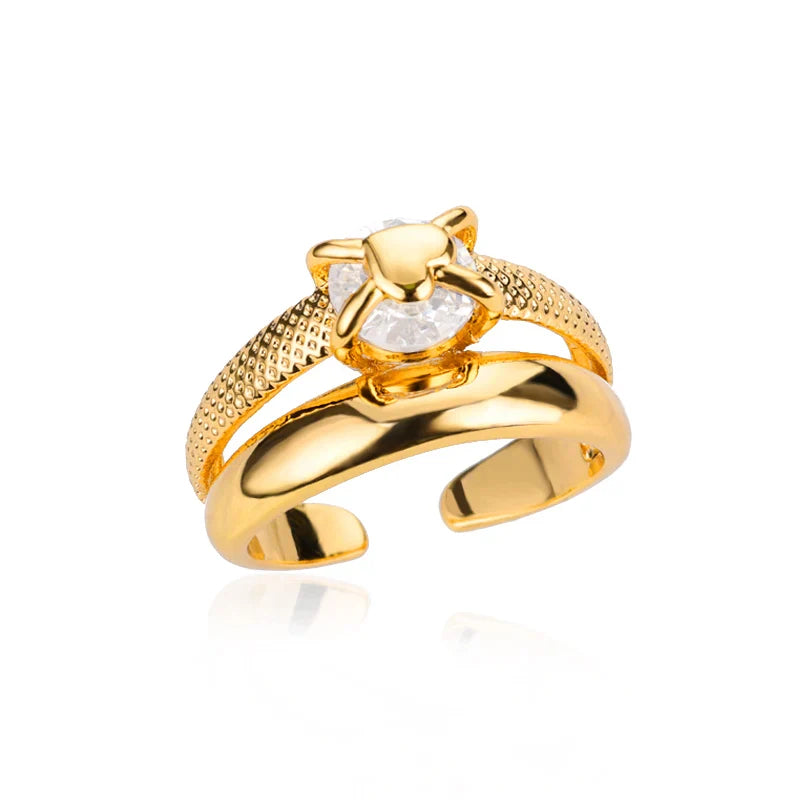 Anel Feminino Ajustável Duplo com Zircônia