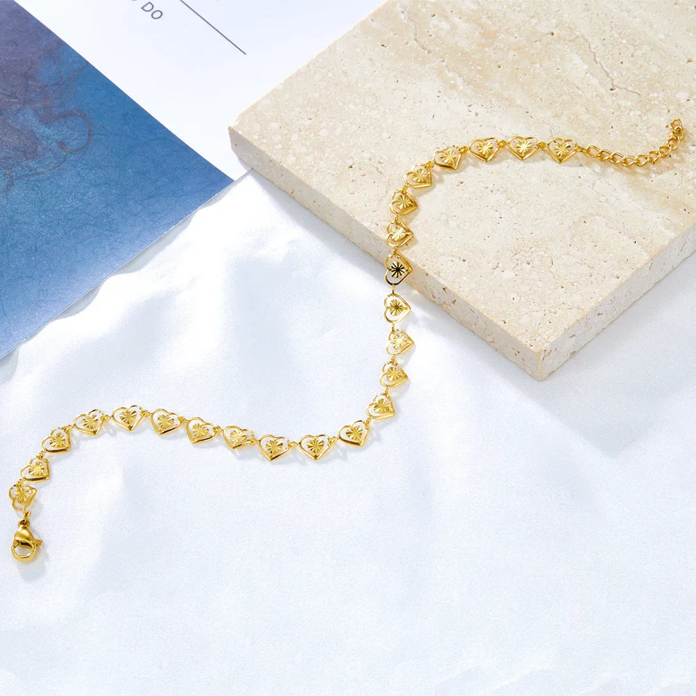 Pulseira de Ouro Feminina Coração Life