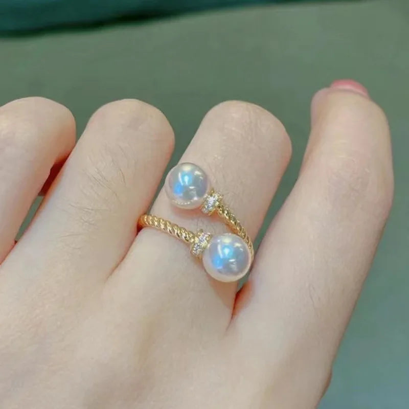 Anel Feminino Ajustável Perolado com Zircônia
