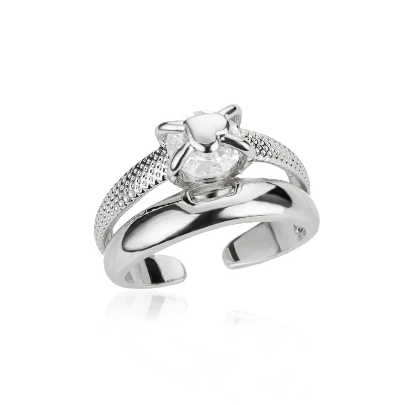 Anel Feminino Ajustável Duplo com Zircônia