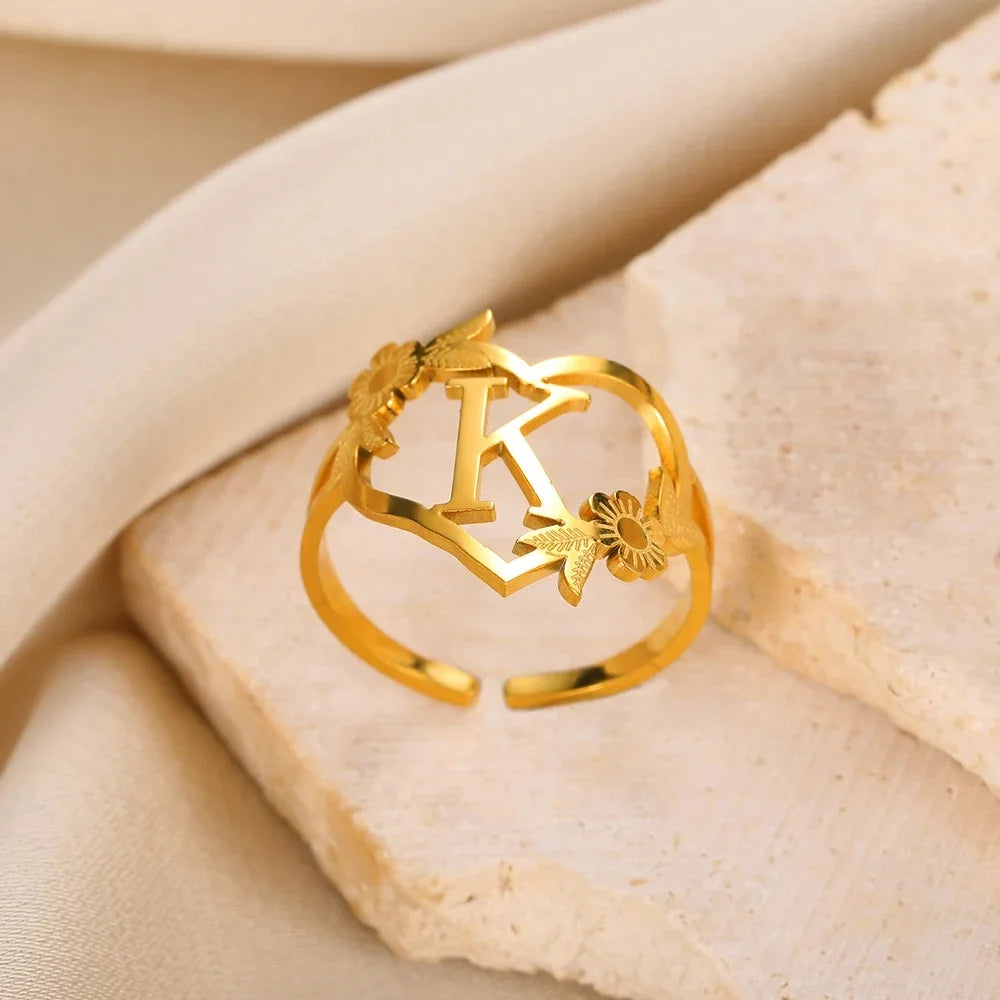 Anéis de coração de aço inoxidável para mulheres zircão banhado a ouro coração anel ajustável femme acessórios de festa de casamento jóias presente 2023