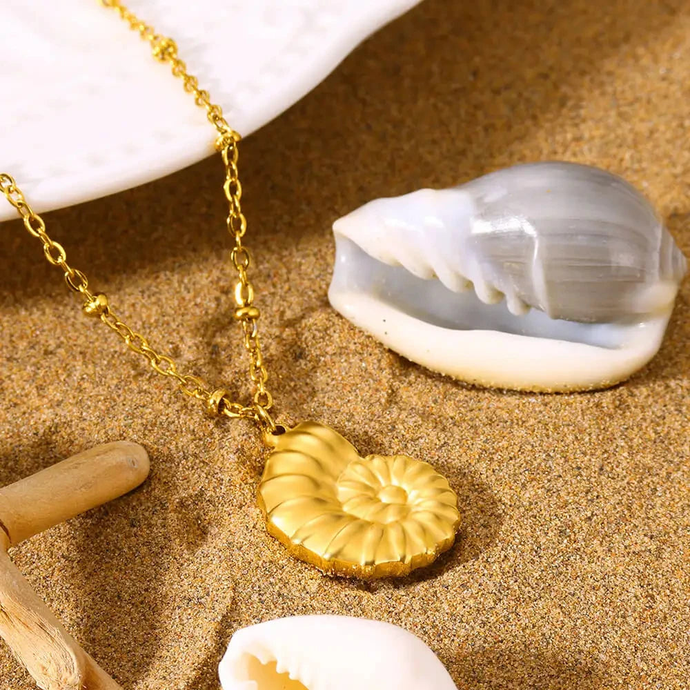 Moda concha pingente colares para mulheres cor de ouro corrente de aço inoxidável concha oceano jóias presente de casamento 2024