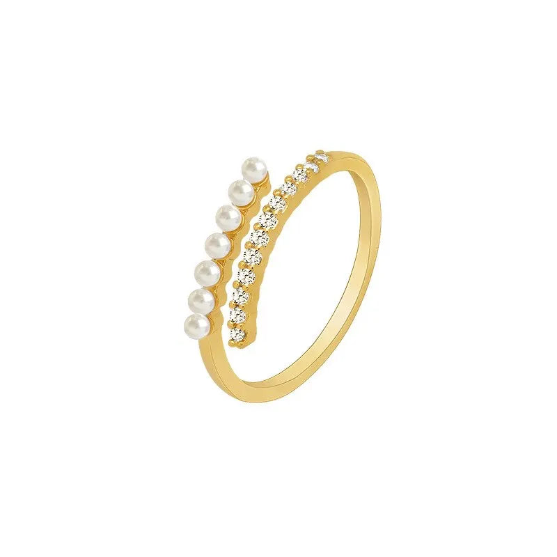 Anel Feminino Ajustável Perola Com Zircônia
