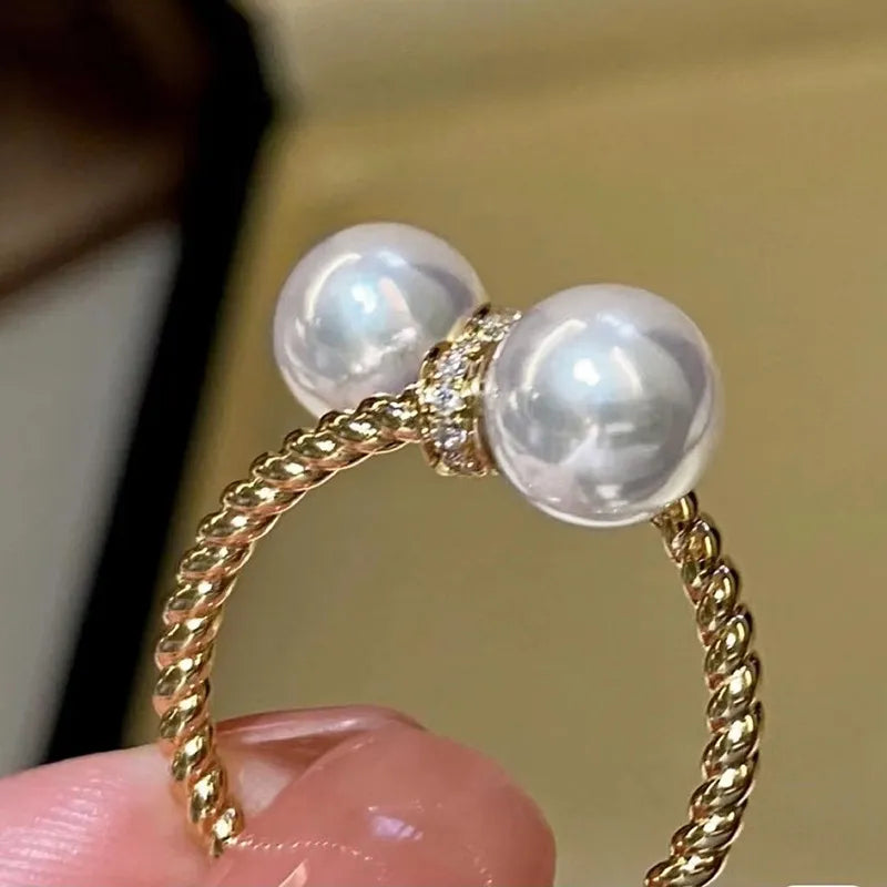 Anel Feminino Ajustável Perolado com Zircônia