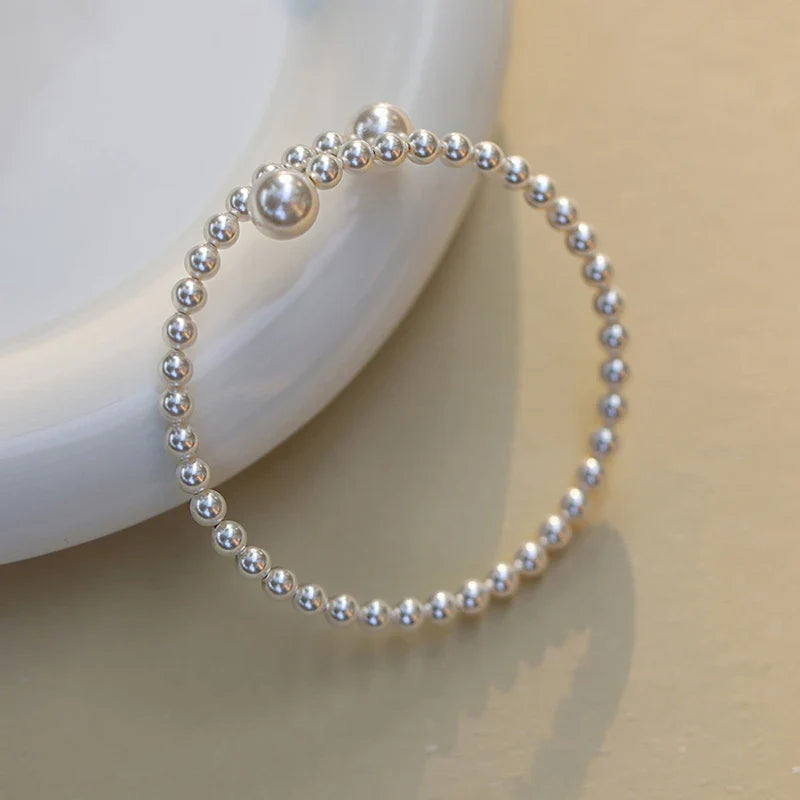 Pulseira de Ouro Feminina Ajustável Perolas Delicadas