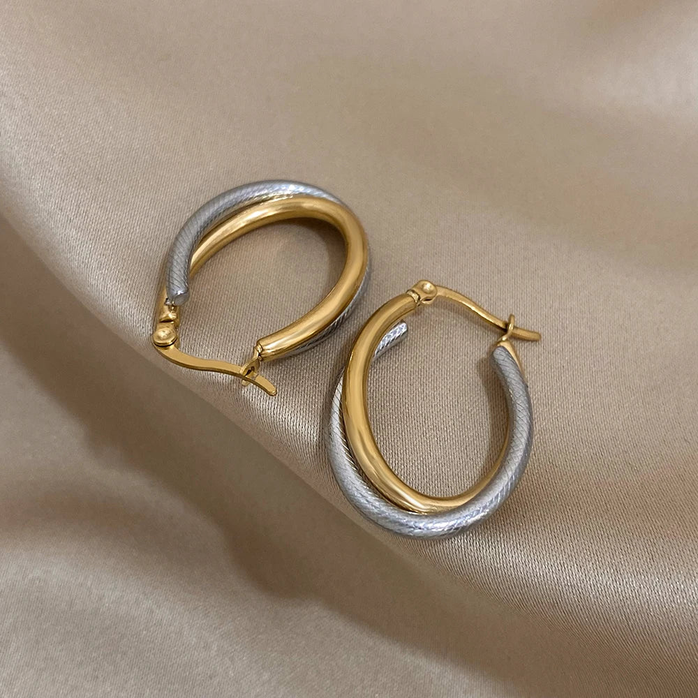 Brincos de textura em forma de u de aço inoxidável feminino clássico moda minimalista brincos de argola à prova dwaterproof água acessórios de jóias diárias