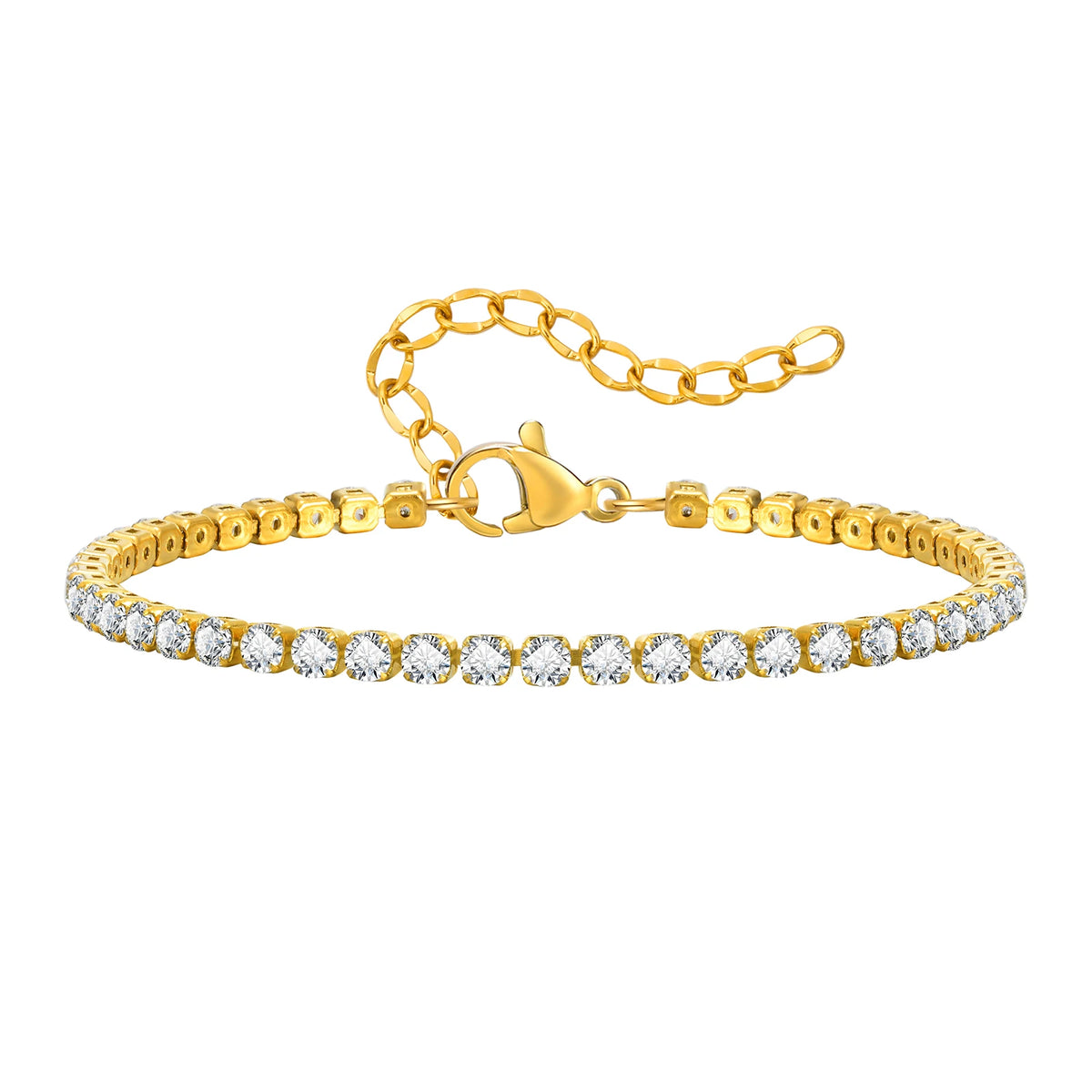 Tornozeleiras de corrente de tênis da moda Bling 3mm para mulheres, cor dourada de aço inoxidável elo ajustável praia férias joias para pés