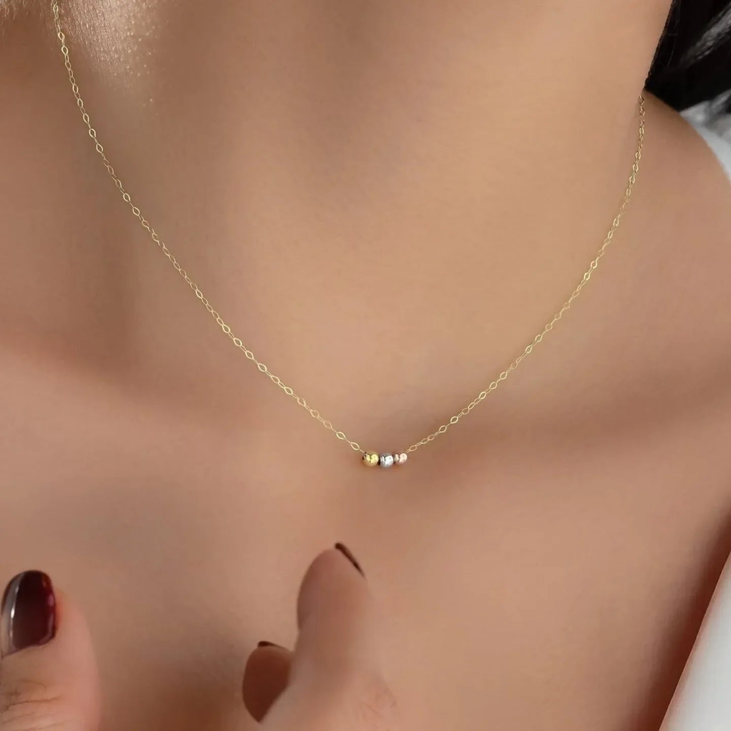 Skyrim três contas colar de aço inoxidável cor ouro minimalista feminino gargantilha pescoço correntes na moda jóias presente atacado