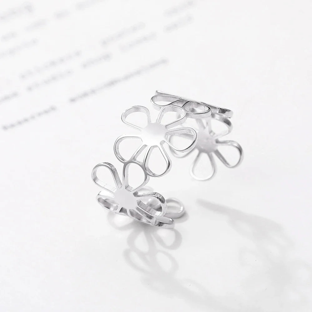 Anel Feminino Ajustável Flores Delicadas