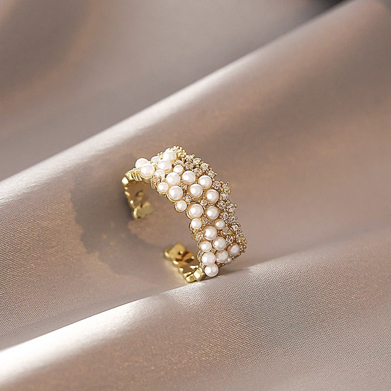 Anel Feminino Ajustável Perolado 18K