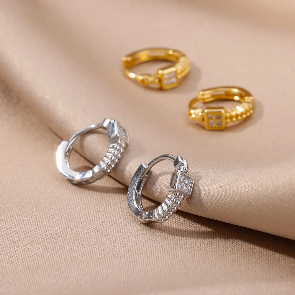 Brincos redondos quadrados pequenos requintados para mulheres 2023 tendência cor dourada brincos de aço inoxidável joias de natal presente aretes
