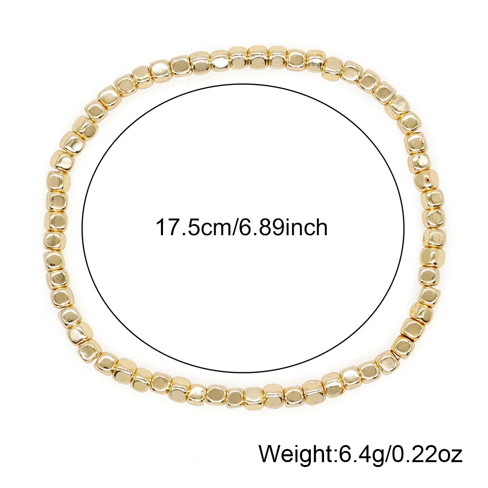 Go2boho pulseiras quadradas de pedra de hematita, contas douradas, empilhamento elástico, feito à mão, moda unissex, joias havaianas na moda