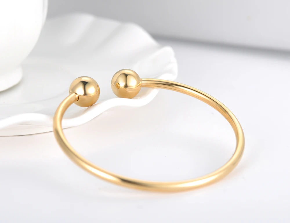 Lokaer aço inoxidável bola dupla aberta manguito pulseiras & pulseiras na moda festa pulseira jóias para mulher frete grátis b18027