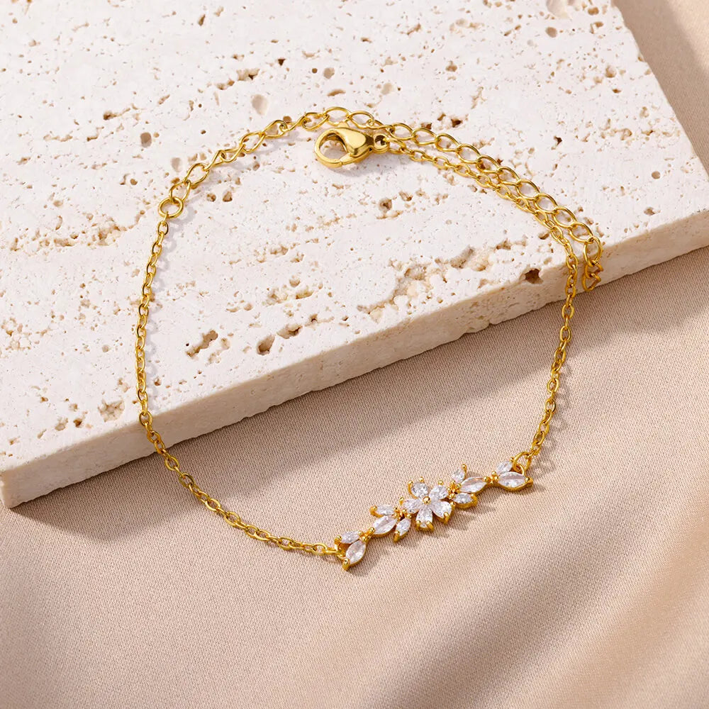 Pulseira de Ouro Feminina Floral Luxuosa
