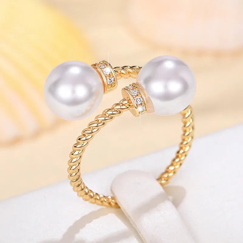 Anel Feminino Ajustável Perolado com Zircônia
