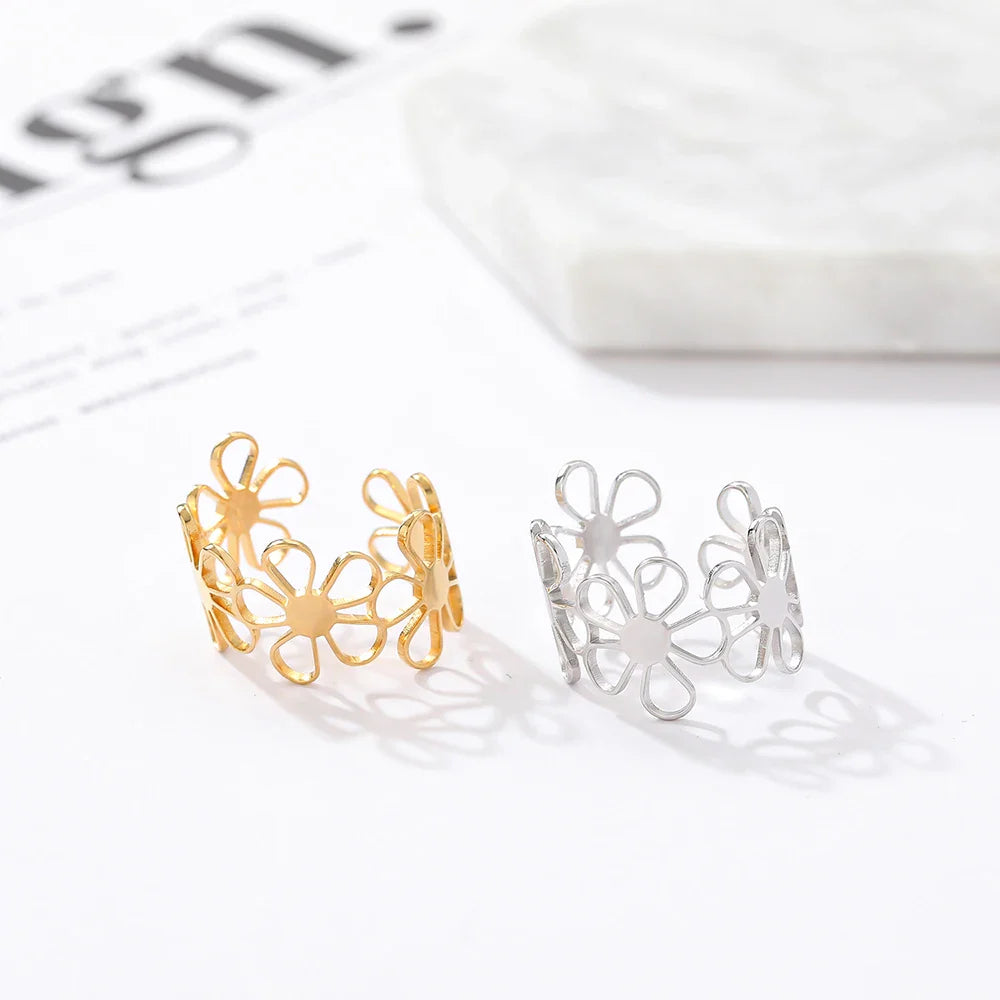 Anel Feminino Ajustável Flores Delicadas
