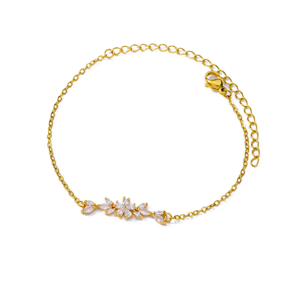 Pulseira de Ouro Feminina Floral Luxuosa