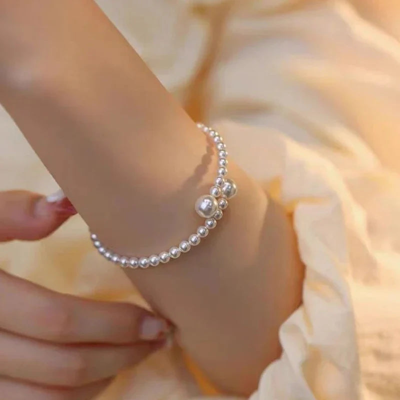 Pulseira de Ouro Feminina Ajustável Perolas Delicadas