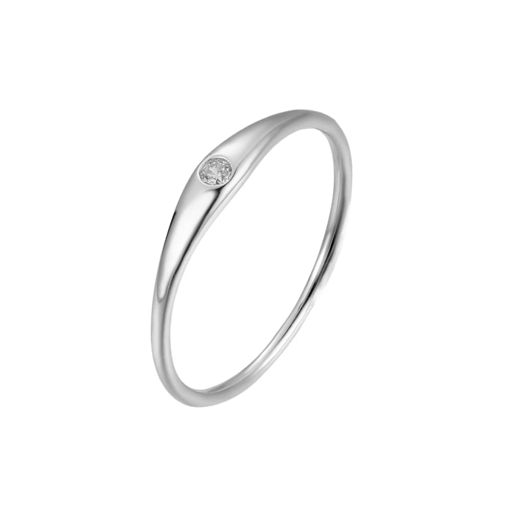 Prata esterlina 925 anéis finos para mulheres, jóias simples da moda, anéis de dedo simples de zircão, jóias banhadas a ouro