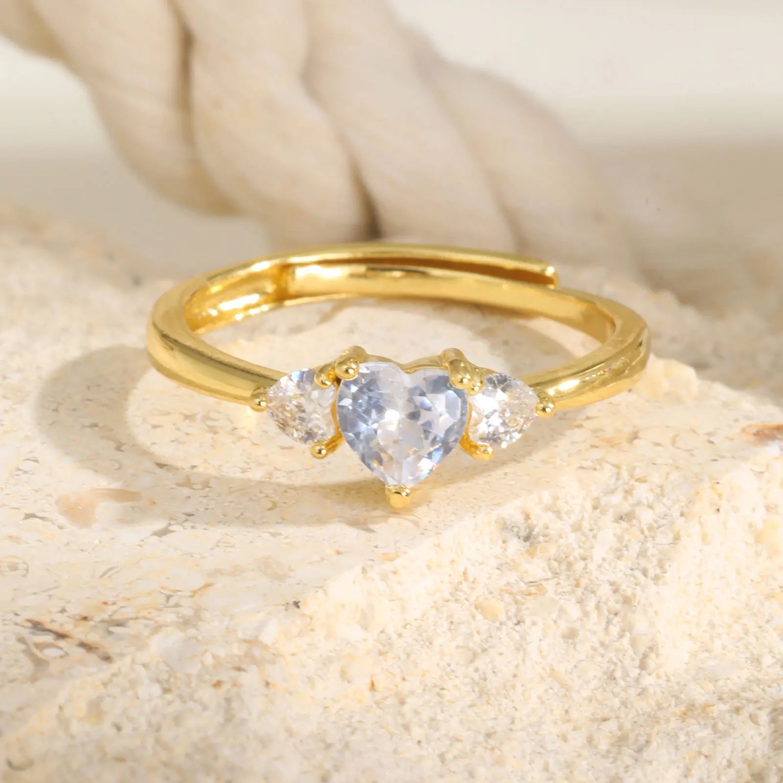 Vnox coração zircão promessa anel presente para esposa, faixa de dedo aberto ajustável, solitaire casamento banda presente de aniversário