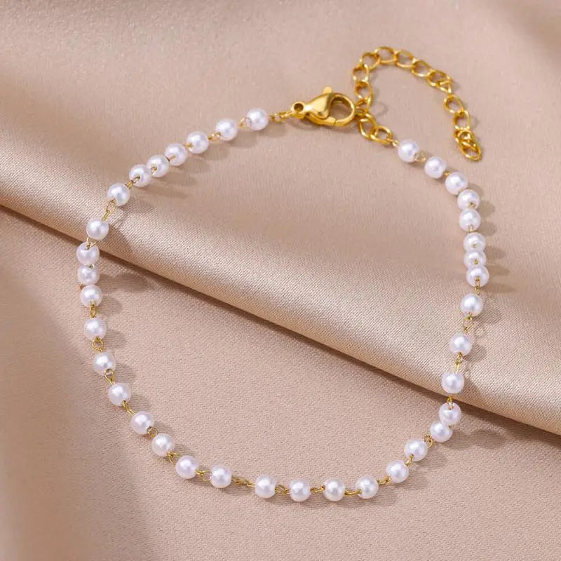 Pulseira de Ouro Feminina Pérolas Minimalistas 18K