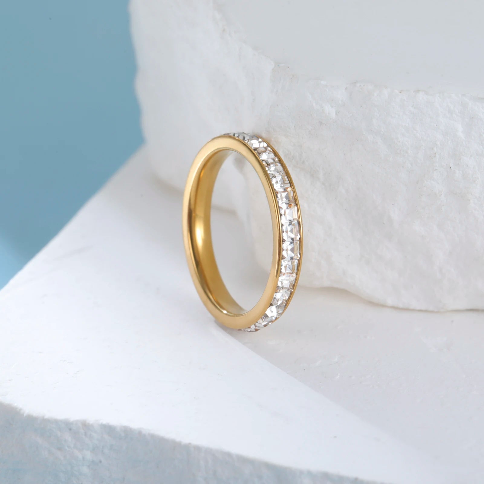 Cooltime luxo aço inoxidável declaração zircão cúbico anéis para homens mulheres romântico noivado festa de casamento jóias
