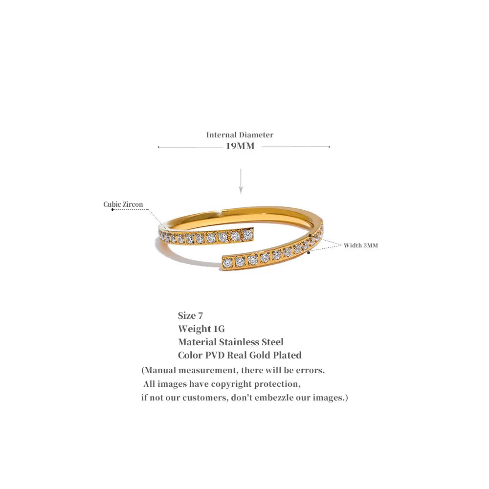 Yhpup requintado minimalista zircônia cúbica aço inoxidável aberto anel feminino chique coreano moda dourada à prova dwaterproof água dedo jóias