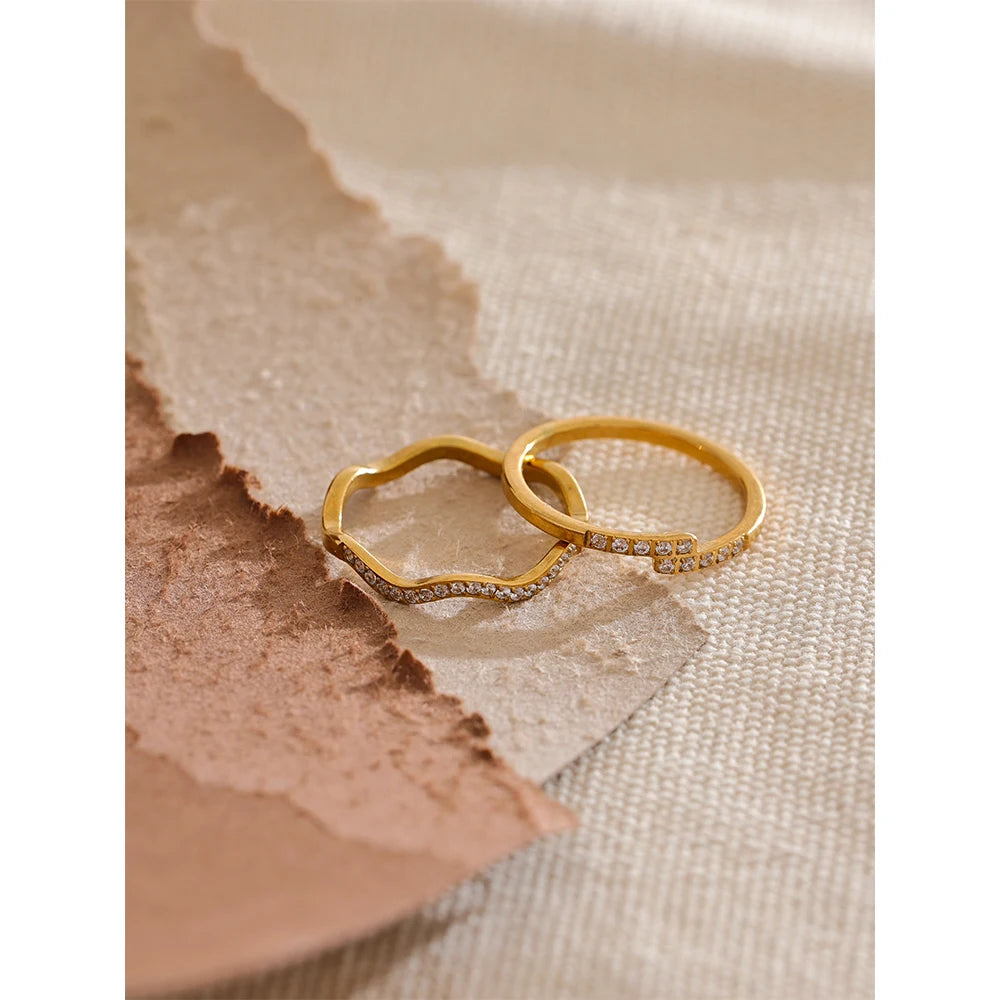Yhpup fino aço inoxidável zircônia cúbica chique anel dourado 18k pvd banhado à prova de ferrugem delicado zircão joias de dedo para mulheres