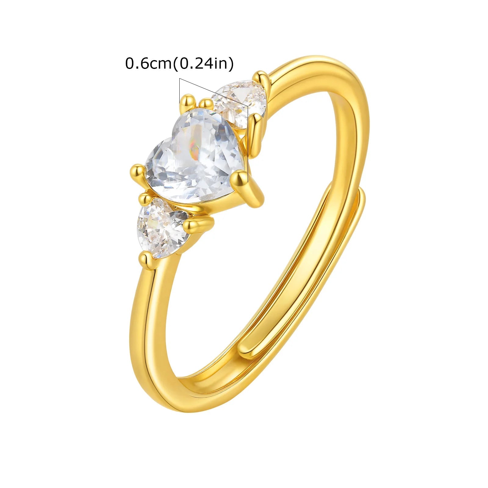 Vnox coração zircão promessa anel presente para esposa, faixa de dedo aberto ajustável, solitaire casamento banda presente de aniversário