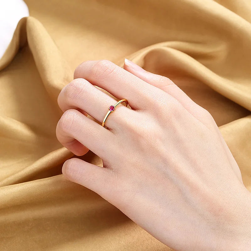 Delicado minúsculo vermelho verde azul pedra redonda anéis finos para mulheres antigo cor de ouro metal branco zircão empilhamento alianças de casamento presentes