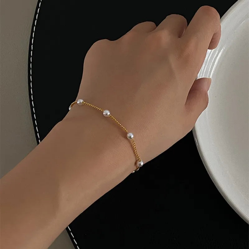 Pulseira de Ouro Feminina Pérolas