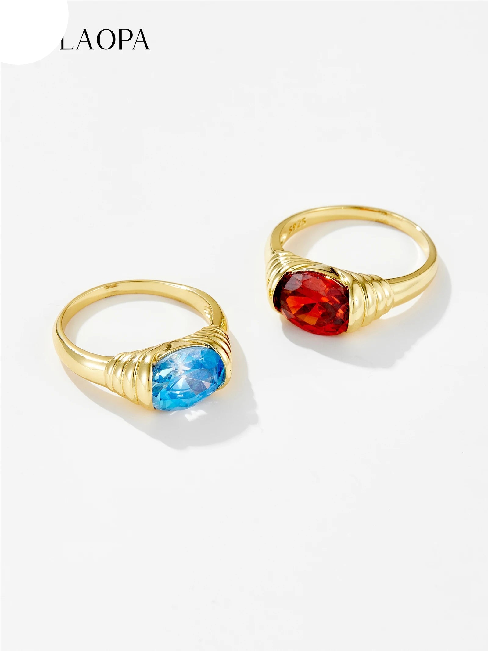 DPLAOPA-925 Sterling Silver Zircon Crystal Gems Anel para Mulheres, Festa de Luxo Jóias Finas, Azul e Vermelho, Rock Punk Jewels, 8x10mm, 2023