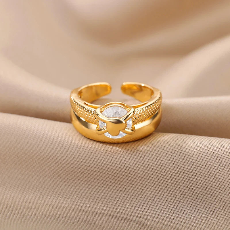 Anel Feminino Ajustável Duplo com Zircônia