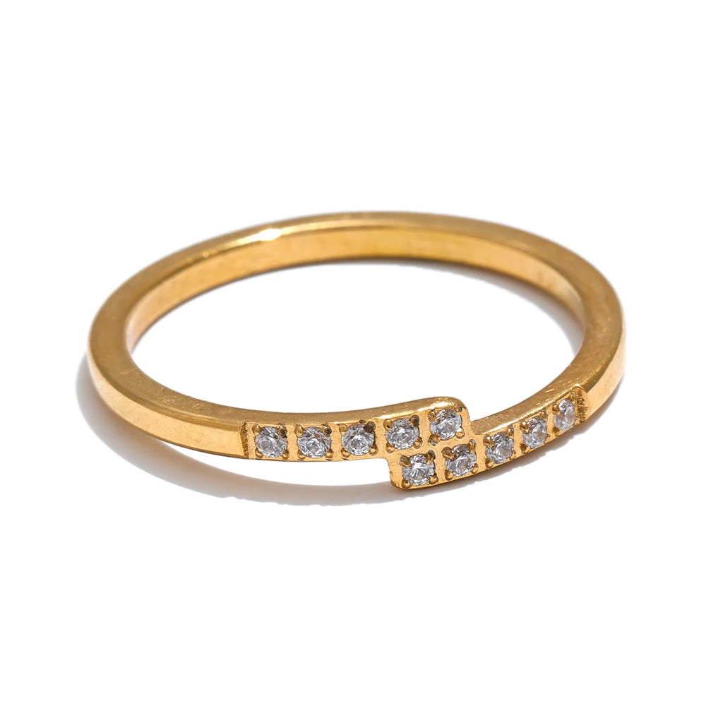 Yhpup fino aço inoxidável zircônia cúbica chique anel dourado 18k pvd banhado à prova de ferrugem delicado zircão joias de dedo para mulheres