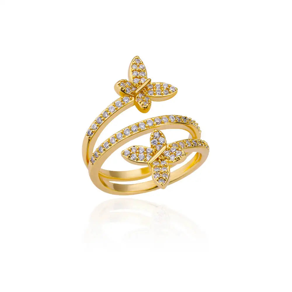 Anel Feminino Ajustável Borboleta com Zircônia