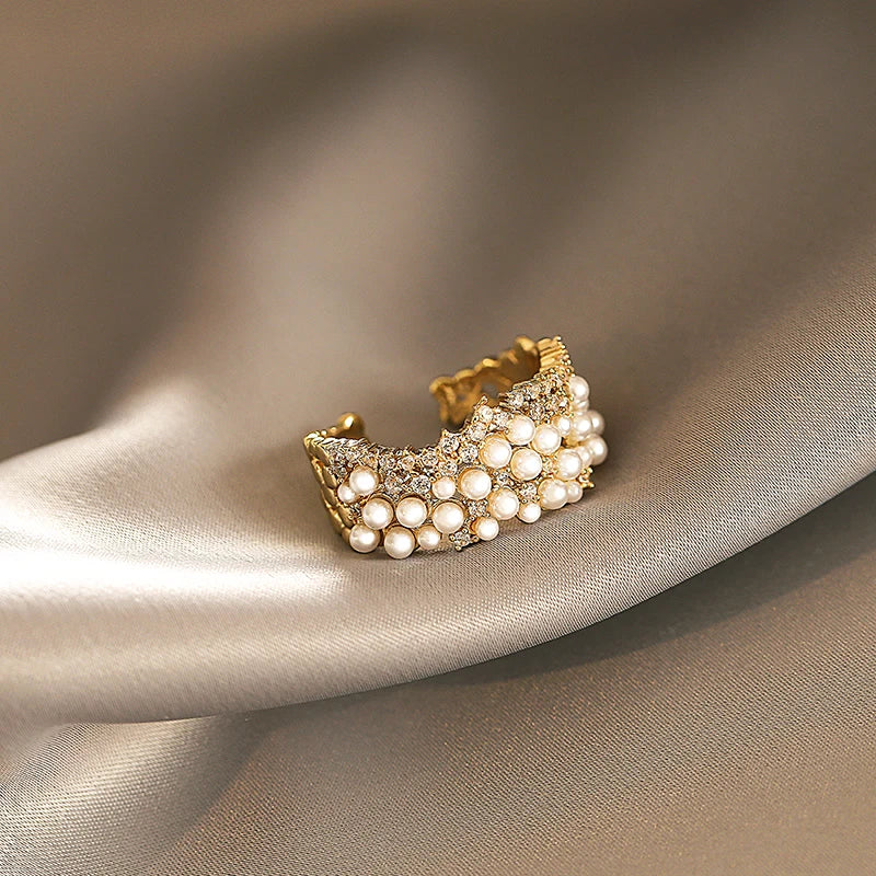 Anel Feminino Ajustável Perolado 18K