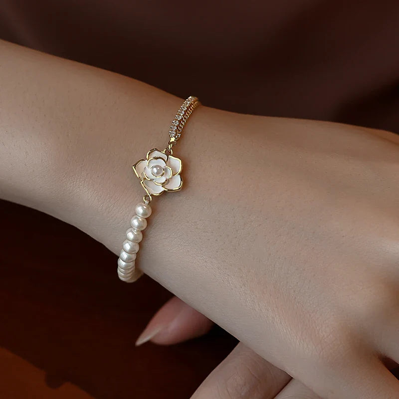 Pulseira de Ouro Feminina Perolada