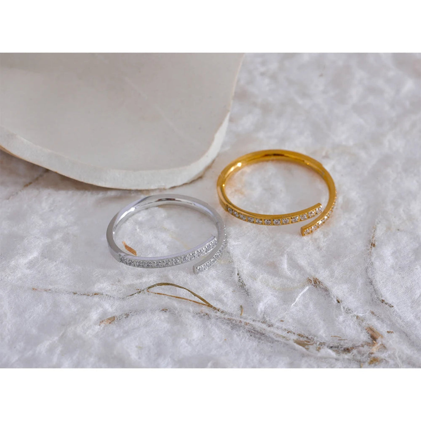 Yhpup requintado minimalista zircônia cúbica aço inoxidável aberto anel feminino chique coreano moda dourada à prova dwaterproof água dedo jóias