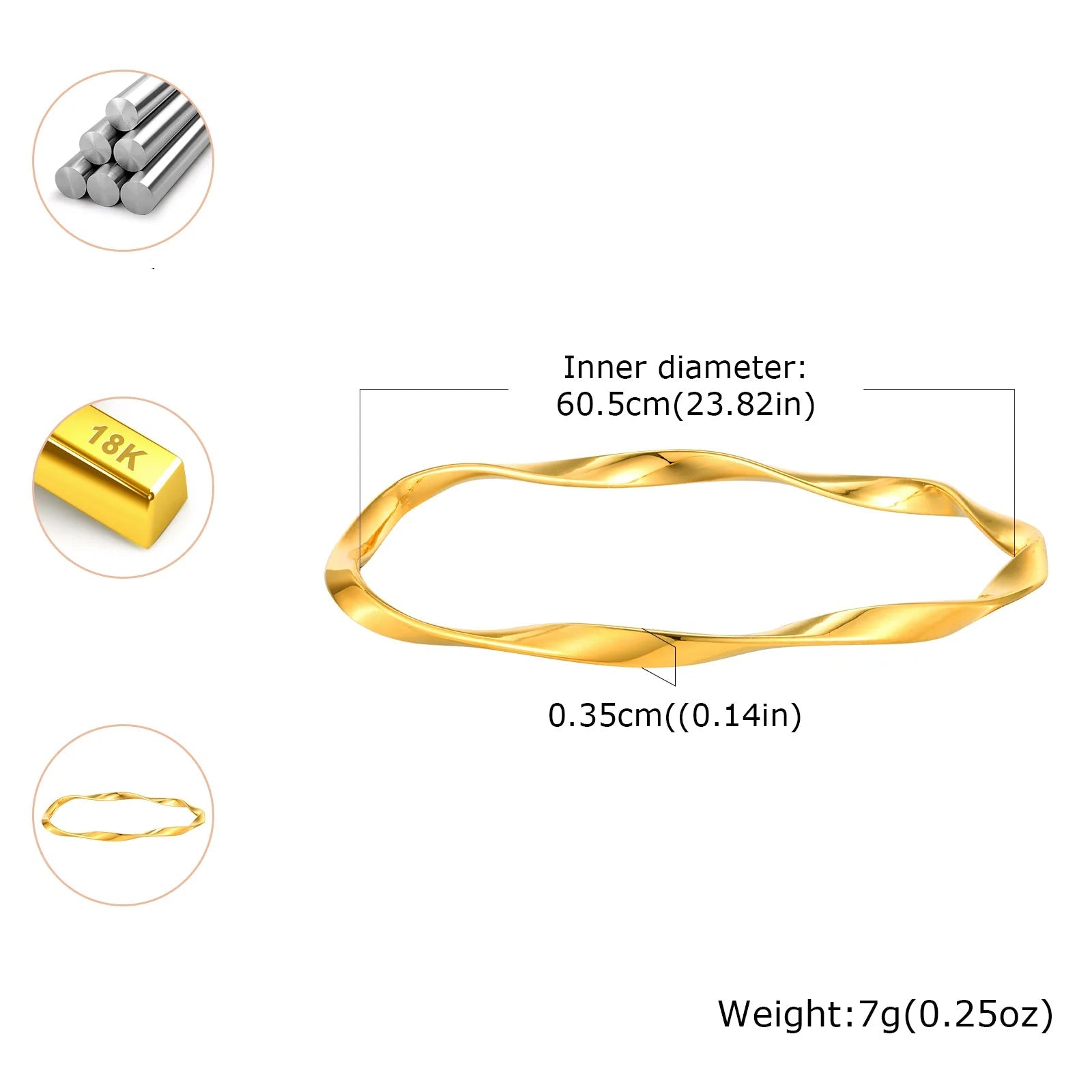 Pulseira mobius de aço inoxidável com brilho completo, para mulheres, meninas, cor dourada, minimalista, moda, pulseiras torcidas, joias, presentes