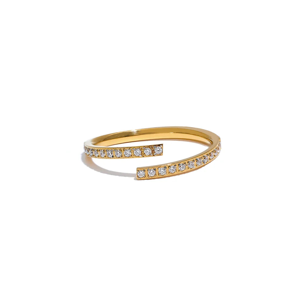Yhpup requintado minimalista zircônia cúbica aço inoxidável aberto anel feminino chique coreano moda dourada à prova dwaterproof água dedo jóias