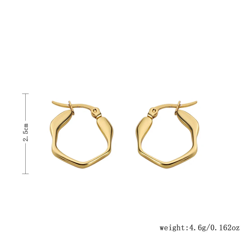 1 par de brincos de argola femininos de aço inoxidável, brincos hexagonais geométricos de metal dourado simples e requintados
