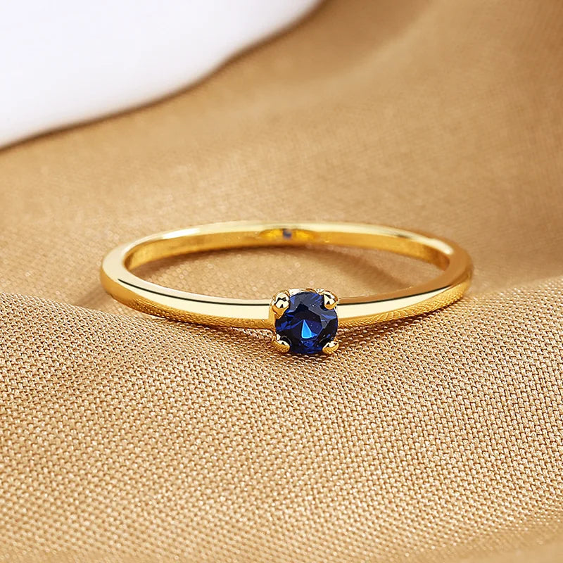 Delicado minúsculo vermelho verde azul pedra redonda anéis finos para mulheres antigo cor de ouro metal branco zircão empilhamento alianças de casamento presentes