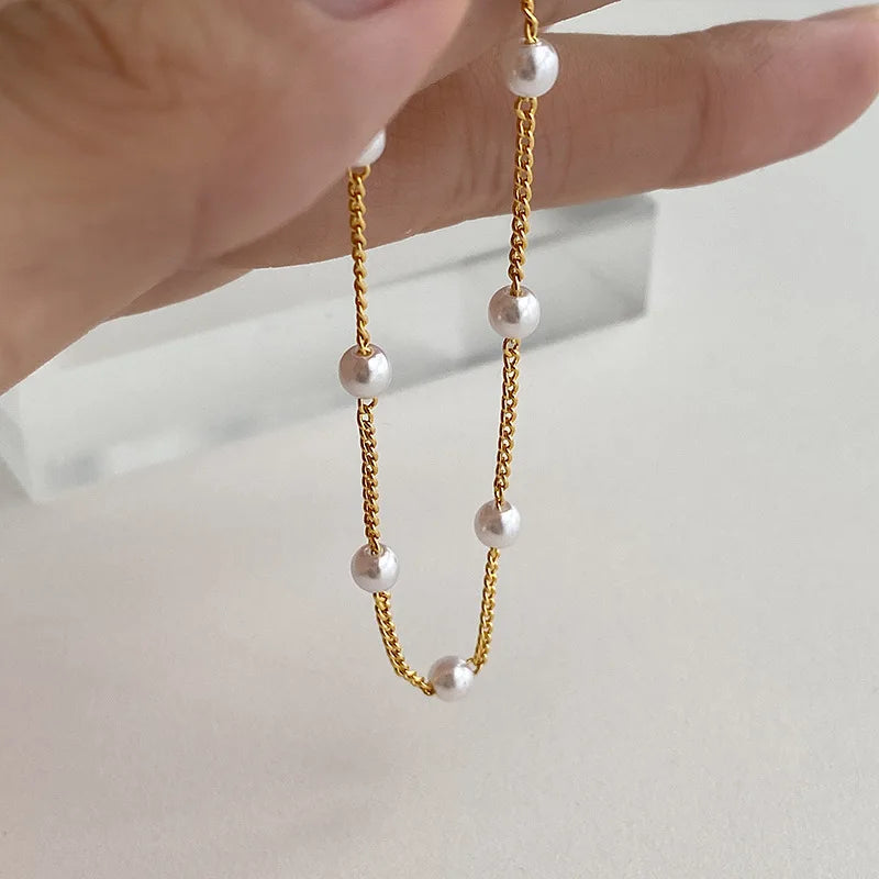 Pulseira de Ouro Feminina Pérolas