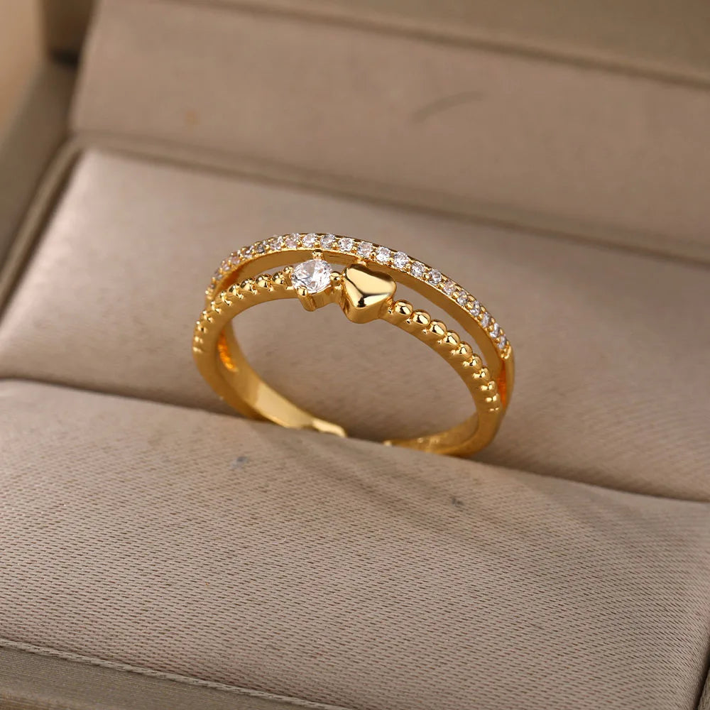 Anel Feminino Ajustável Coração Cravejado de Zircônia