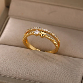 Anel Feminino Ajustável Coração Cravejado de Zircônia