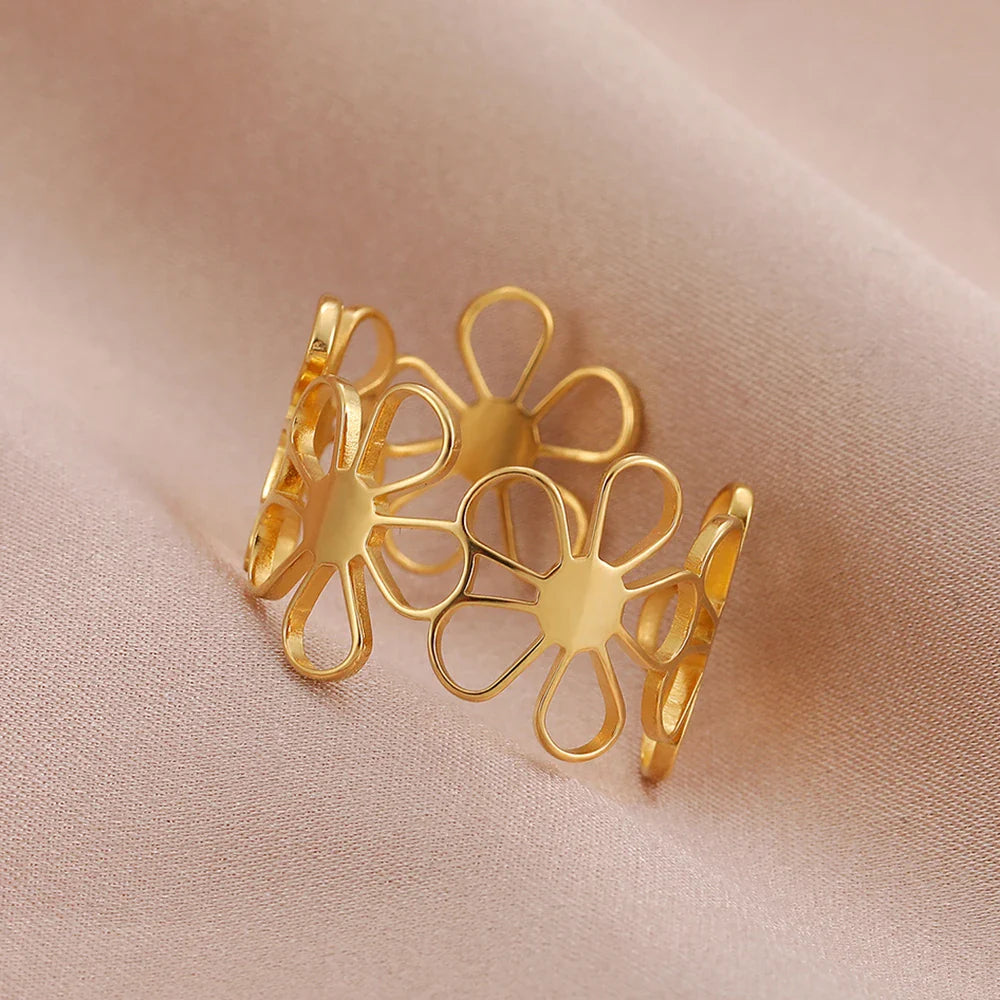 Anel Feminino Ajustável Flores Delicadas